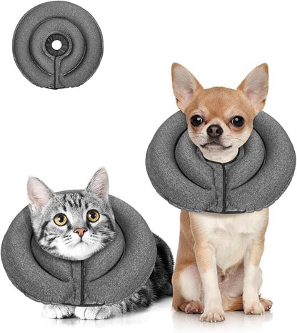MIDOG Dog Cone Collar for Large Medium Dogs, Soft Inflatable Dog Cone Alternative After Surgery, Adjustable Protective Recovery Cone - Patented Alternative E Collar Does Not Block Vision (Gray,XS)
