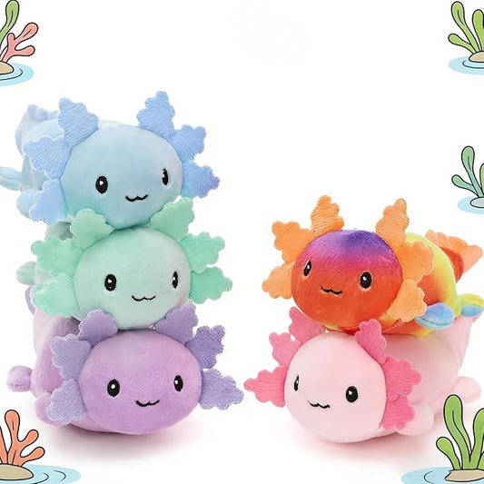 Tezituor 5 Pcs Glow-in-The-Dark Axolotl Plush Toys, 6 Inches Small Stuffed Animals Bulk with Luminous Fins, Colorful Handheld Soft Plushies for Kids, Birthday Gifts