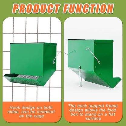Maxcheck 2 Pcs Rabbit Feeder for Cages Small Animal Food Dispenser with Lid Metal Chicken Grit Oyster Shell Feeders Outside(11.8 Inches,Mesh Bottom,Green)
