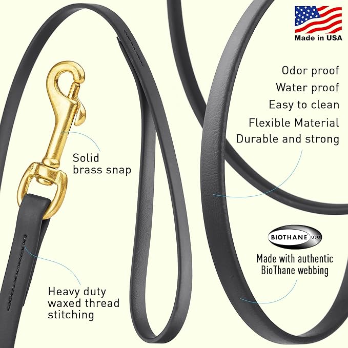 Viper Biothane Working Tracking Lead Leash Long Line for Dogs, Black 1/2" x 15ft