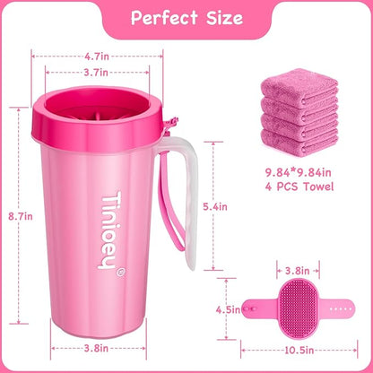 Paw Cleaner with Handle for Large Dogs and Pets | Muddy Feet Washer for Dogs' Paws (Red)