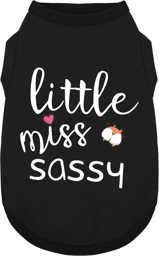 Paiaite Dog Clothes Fashionable Sleeveless Pet Vest: 'Little Miss Sassy' Printed Cotton Dog Shirt, Ideal for Small, Medium, and Large Breeds, Ensuring Comfort and Breathability Black S