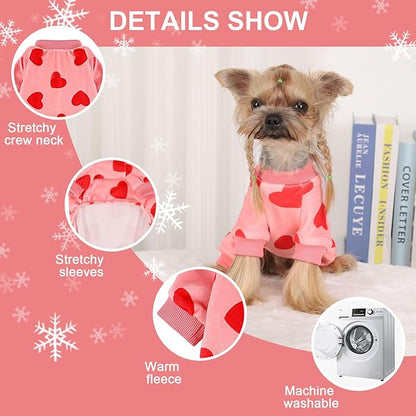 Dog Pajamas for Small Dogs Girl Boy Super Soft Puppy Clothes Fleece Puppy Pjs Jammies 4 Leg for Chihuahua Yorkie Winter Spring Onesies Jumpsuit Clothing Cute Pet Outfits Pink Love Heart, XXS