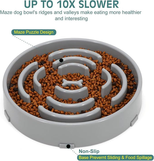WHIPPY Large Slow Feeder Dog Bowls for Large Medium Dogs Anti-Chocking Slow Feeding Maze Dog Food Bowl Slow Eating Interactive Bloat Stop Puzzle Bowl,Gray