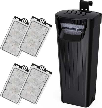 Aquarium Power Filter(3.5W), Turtle Tank Filter, Silent Low-Water Filter for Small Fish Tank, Reptile Tank Up to 15Gallon, with 4pcs Cartridges.(Black)