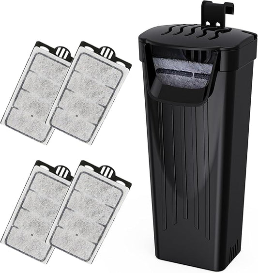 Aquarium Power Filter(3.5W), Turtle Tank Filter, Silent Low-Water Filter for Small Fish Tank, Reptile Tank Up to 15Gallon, with 4pcs Cartridges.(Black)