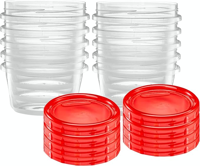 (16 Ounce 10 Pack) Twist cap Containers Clear Bottom With Red Top Screw on Lids Twist Top Food Storage Freezer Containers