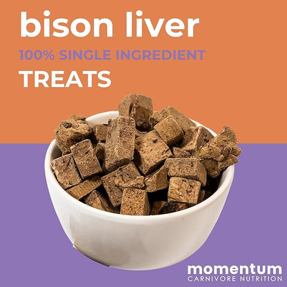Momentum Carnivore Nutrition Freeze-Dried Bison Liver Dog Treats & Cat Treats – Single-Ingredient, High-Protein, Grain-Free, Lean Novel Protein – Made in USA – 4 oz Bag
