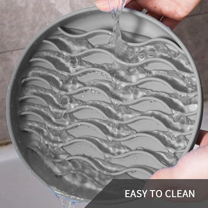 Slow Feeder Dog Bowls, Silicone Food Bowl Anti-Gulping, Pets Puppy Slow Feeder with Suction Cups, Dishwasher Microwave Safe for All Small Medium Dogs, Wave Design Grey