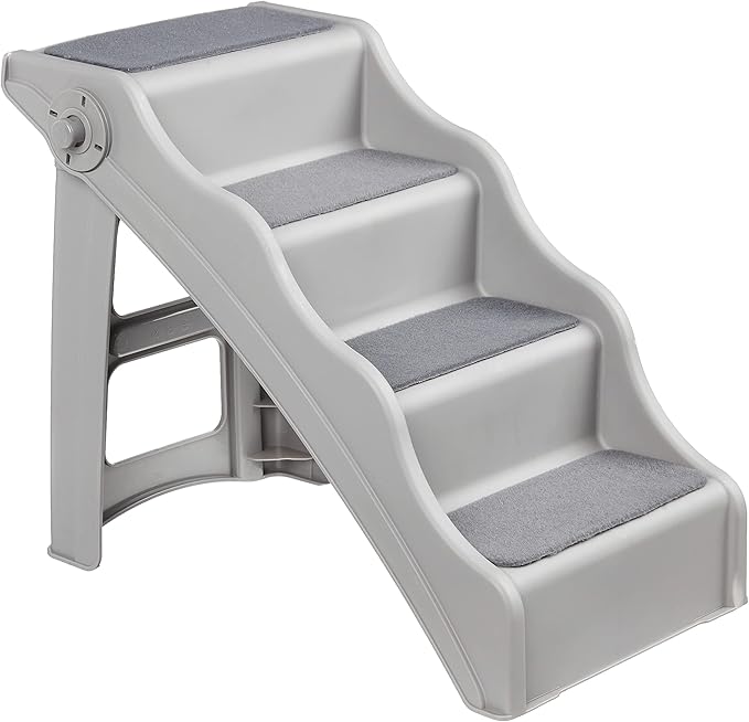 Amazon Basics Foldable Non-Slip Pet Stairs, Steps for Dogs and Cats, 14.6'' W x 22.75'' D x 19.5'' H, Grey