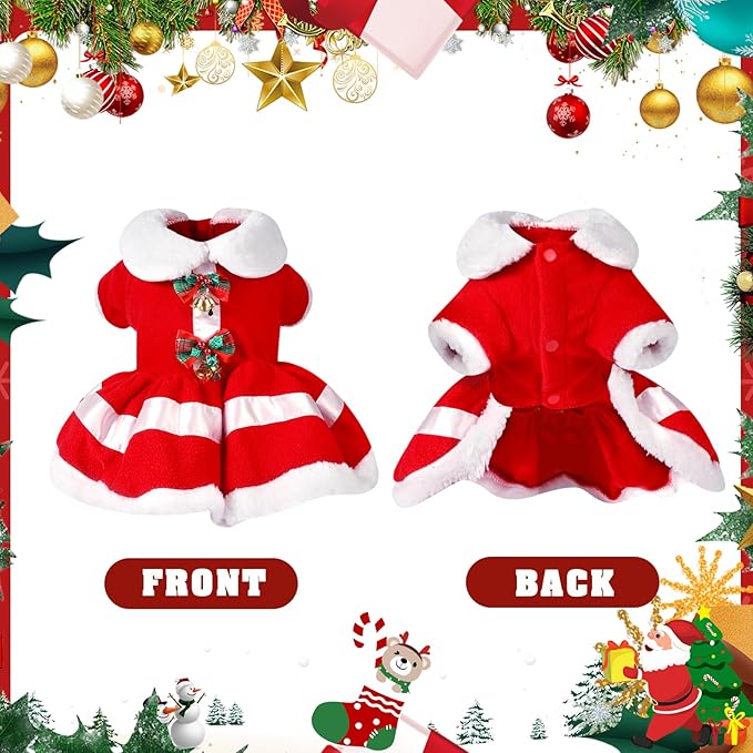 Christmas Dog Dress, Santa Claus Pet Clothes, Velvet Skirt Winter Outfit Red Apparel, Dog Xmas Holiday Cosplay Costume for Small Medium Puppies