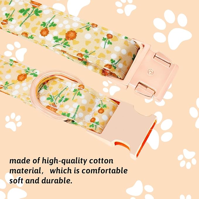 Dog Collar and Leash Set Girls Adjustable Puppy Collars with Floral Bow Tie for Small Medium Large Female Dogs, YellowFlower, XS