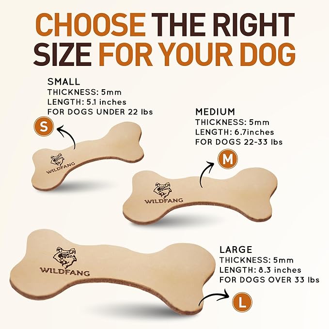 Wildfang® Leather Dog Toy, Large - Leather Bone for Teething Dog, Dental Toys for Puppies, Training for Chewing Muscles, Puppy Chew Bones for Light or Medium Chewers (for Dogs Over 33 lbs), Pack of 3