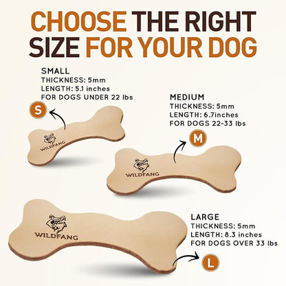 Wildfang® Leather Dog Toy, Large - Leather Bone for Teething Dog, Dental Toys for Puppies, Training for Chewing Muscles, Puppy Chew Bones for Light or Medium Chewers (for Dogs Over 33 lbs), Pack of 3