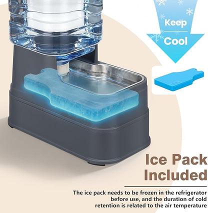 Cat Automatic Feeder Dog Water Dispenser with Stainless Steel Bowl Pet Gravity Waterer Large Capacity Feeding Raised Bowls for Small Medium Large Pets with Filter,Ice Pack 8L