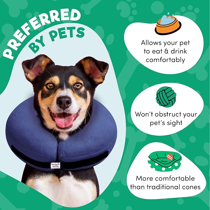 BENCMATE Inflatable Dog Cone Collar Alternative, Soft Dog Cone for Small Medium Large Dogs and Cats, Neck Recovery ECollar Donut Collar After Surgery (Medium, Navy Blue)