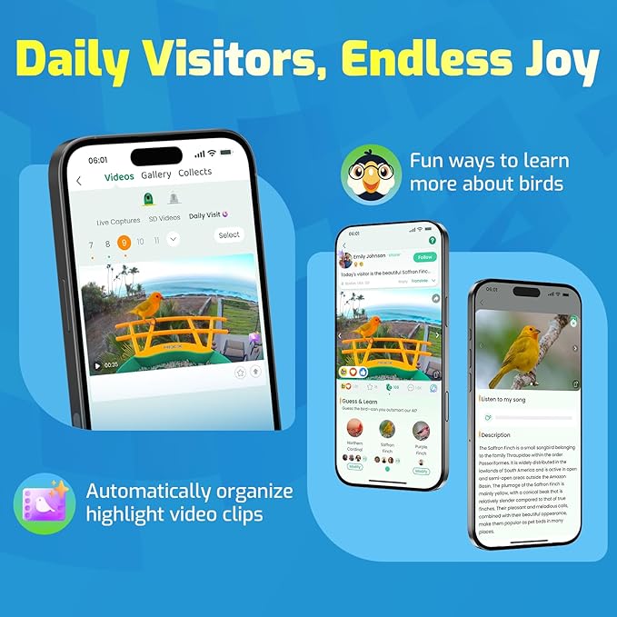 Smart Bird Feeder with Camera, Dual Seed Chambers & Spill Resistant, Solar-Powered HD Birdhouse with Camera Free AI Birds Species Recognition, Real-Time App Alerts – Ideal Gift for Bird Lovers, Blue