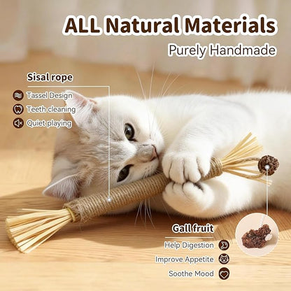 Cat Toys for Indoor Cats, 3 Pcs Silvervine Sticks with Gall Fruit & 1 Pc Cat Chew Rope for Teeth Cleaning, Interactive Cat Toys with Catnip, Kitten Chew Toys Teething for All Breeds Red
