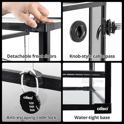 OIIBO Glass Reptile Terrarium, 40"x20"x20" Bearded Dragon Tank with One-Hand Opening Front Hinge Doors, Top and Front Ventilation, Reptile Habitat for Bearded Dragon Ball Python Snake Gecko Knock-Down
