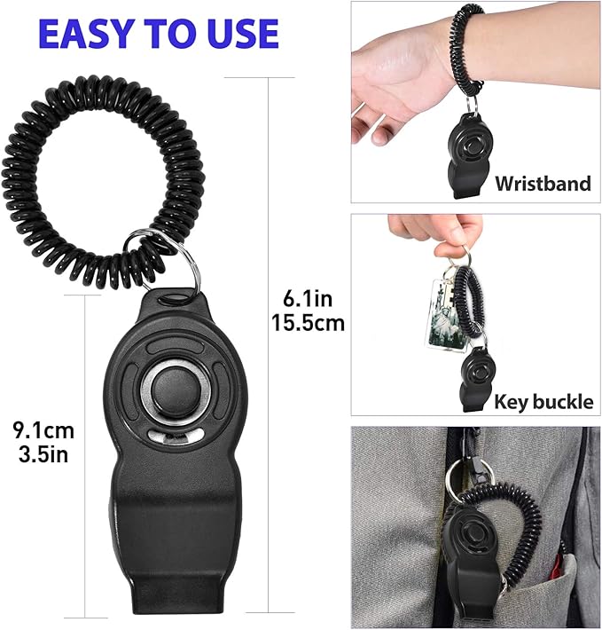 Dog Training Clickers and Whistle in One, Consistent Positive Reinforcement for Puppies, Fix Undesired Behaviors, Pet Training Clicker for Dog Cats Puppy Birds Horses, 2-Pack(White + Black)