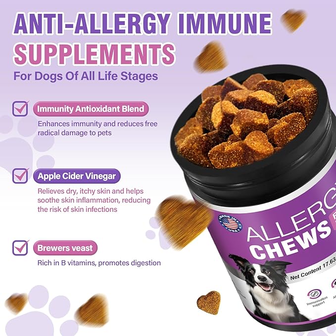 Dog Allergy Chews 500PCs,Dog Allergy and Itching Skin Relief Anti Itch Aller Immune Bites for Dogs Itching Licking Paws Treatment Relief Itchy Aller Probiotics Vitamins for Skin and Coat Allergies