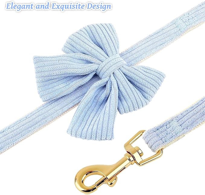 Dog Collar and Leash Set - Metal Buckle Adjustable Puppy Collar, Cute Dog Collar and Leash Set with Flower Bow Tie, Puppy Collar with 5 FT Leash, Soft & Comfortable Collar for Small Medium Dogs-M