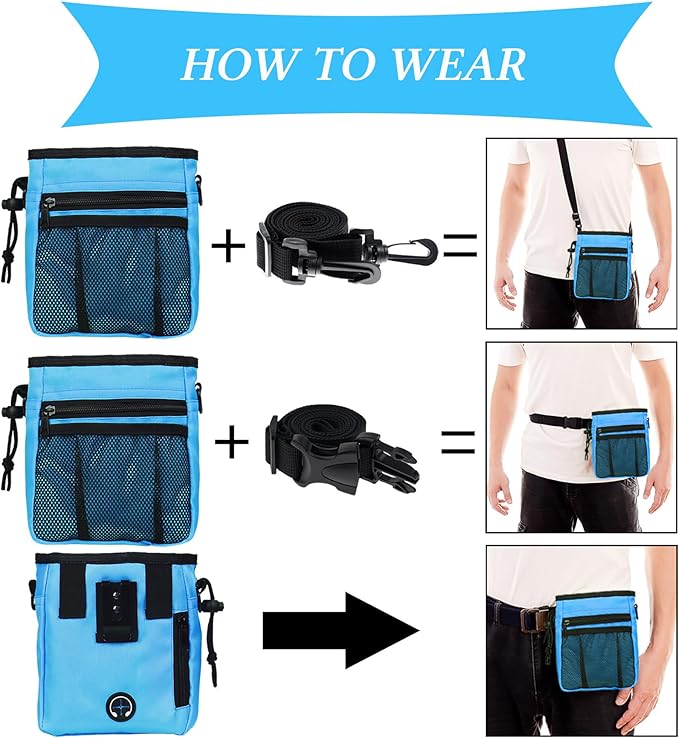 STMK Dog Treat Pouch Dog Clicker Training Kit, Dog Training Treat Pouch Dog Clicker for Training, 3 Ways to Wear Easily Carries Treat Pouches for Pet Training (Blue and Pink)