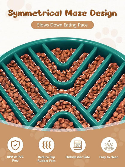 KASBAH Slow Feeder Dog Bowls Large Breed, Holds 5 Cups Wet or Dry Food for Large and Medium Dogs,Puzzle Maze for Fast Eaters,Square Base,Non-Slip, Made Without BPA,Helps Prevent Bloat & Aid Digestion