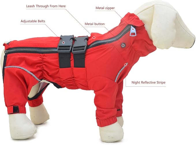 Dogs Waterproof Jacket, Lightweight Waterproof Jacket Reflective Safety Dog Raincoat Windproof Snow-Proof Dog Vest for Pugs English French Bulldog American Pit Bull Red B-M