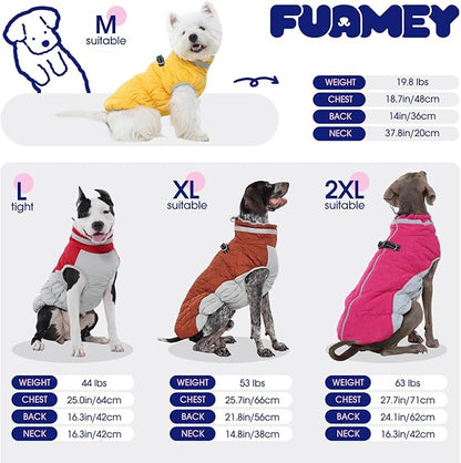FUAMEY Dog Coat for Medium Dogs,Waterproof Dog Winter Jacket with Harness Built in Puppy Cold Weather Coats Reflective Pet Vest with Zipper Warm Fleece Dogs Snowsuit Windproof Pink M