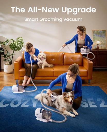 oneisall Dog Grooming Vacuum, 15000Pa Pet Vacuum Kit Shedding 99% Pet Hair, Dog Grooming Clippers with Trimmer Nail Grinder, ≤ 59dB Quiet Brush with 6 Tools, 2L Canister for Home Cleaning,Cozy SE 2