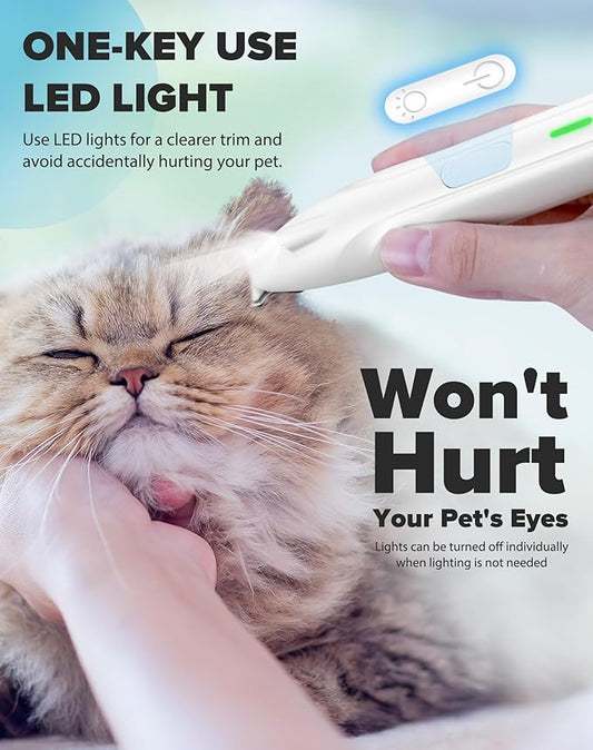 Dogs Paw Trimmer, 2 Speed Low Noise Dog Clippers for Grooming, Cordless Rechargeable Dog Hair Trimmer with LED Light, Widen Blade Cat Pet Hair Shaver for Paws, Eyes, Ears, Face, Rump (White)