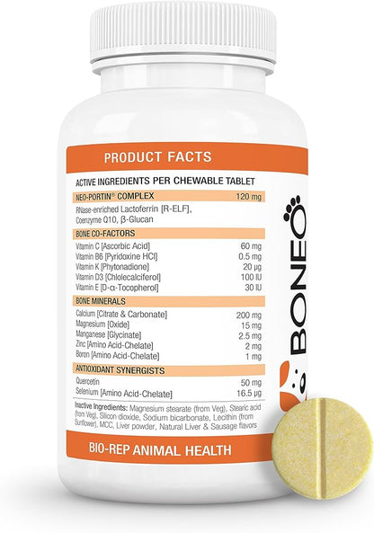 Boneo Canine Maintenance Formula- Lactoferrin-Based Bone and Joint Supplement for Dogs- 90 Ct Chewable Tablets, Liver and Sausage Flavor