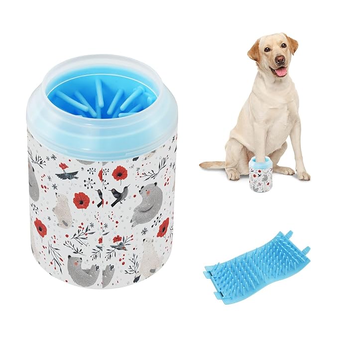 Dog Paw Cleaner Cups for Dogs Pets Foot Washer Paw Scrubber for Medium Small Cats Dogs Cleaning Cup Winter Bear Poppy and Hummingbird