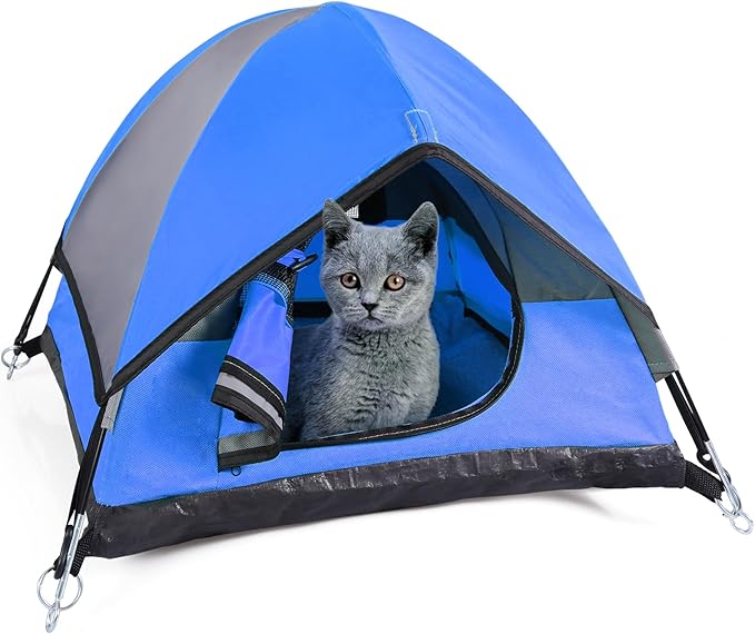 Cat Camping Tent, Cat Tent Bed, Pet Tent for Indoor Cat and Small Dog, Mini Tent (Blue, 21 x 21 x 14 Inches)