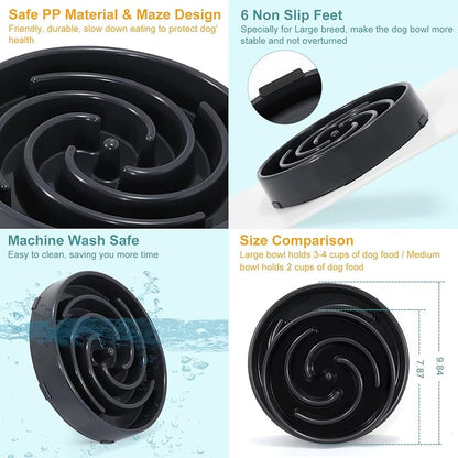 Slow Feeder Large Dog Bowl - Maze Puzzle Bowl for Medium to Large Dogs - Non Slip, Interactive, Bloat Stop, Healthy Feeding Dish - Gray