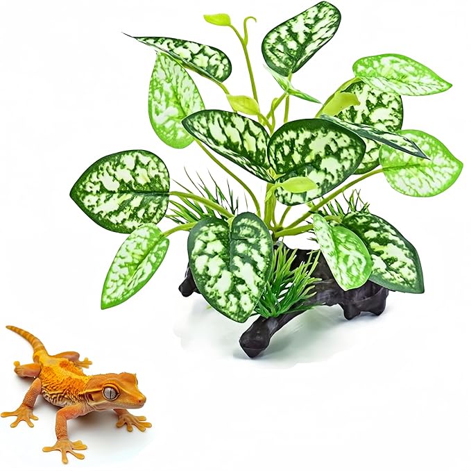 MRTIOO 2 pcs Reptile Artificial Plants, Terrarium Plants Decorations Supplies, Amphibian Habitat Hideout Tank Accessories, Rainforest Ground Plant