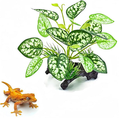 MRTIOO 2 pcs Reptile Artificial Plants, Terrarium Plants Decorations Supplies, Amphibian Habitat Hideout Tank Accessories, Rainforest Ground Plant