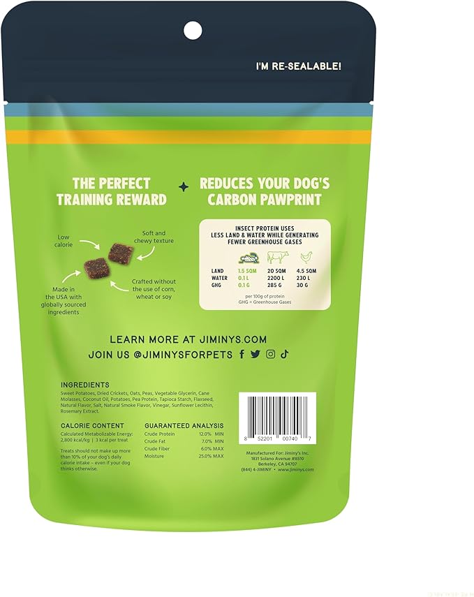 Jiminy's Chewy Cricket Dog Training Treats, Chewy, Low Calorie, Hypoallergenic, Made in USA, 6oz, Sweet Potato & Pea (Pack of 3)