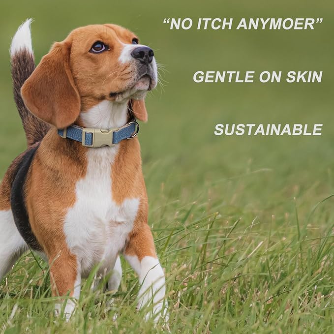 Plutus Pet Cotton Hemp Dog Collar and Leash Set, Adjustable Collar for Small, Medium, and Large Dogs, Heavy Duty and Soft on Skin, Haze Blue, M