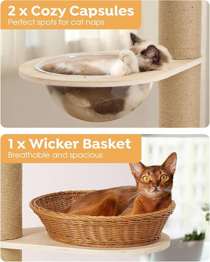 Veehoo Floor to Ceiling Cat Tree Height(106-123 Inch) Adjustable, Sturdy Tall Cat Tree with 4.3" Thickened Scratching Posts, Floor to Ceiling Cat Tower for Indoor Cats