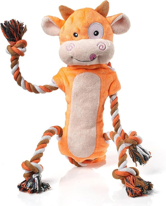 Sedioso Dog Toys, Tug of War Dog Toys for Large Breed, Cute Squeaky Interactive Dogs Toy with Crinkle Paper, Plush Puppy Chew Toy for Small, Middle, Big Dogs (Cow-SS)