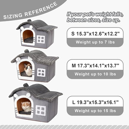 Jiupety Bear Cat Houses for Indoor Cats, Chimney Cute Cat Bed Cave, Enough Interior Space, Cartoon Soft Pet House Up to 3-7 lbs Kitten, Gray