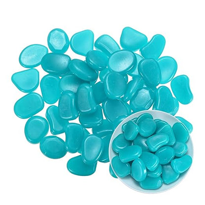 20-Pack Glow in The Dark Rocks, 1.77" Resin Outdoor Garden Decorations Luminous Pebbles Stones for Garden Plants/Aquarium/Backyard Path, Aquarium Gravel [Light Blue]