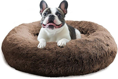 JOLLYVOGUE Small Dog & Cat Beds for Indoor Cats, Donut Cuddler Warming Soft Dog Beds with Anti-Slip Bottom, Round Calming Fluffy Plush Faux Fur Cushion Bed for Large Dogs (36", Coffee)