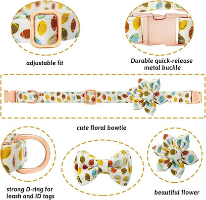 Dog Collar and Leash Set Girls Adjustable Puppy Collars with Floral Bow Tie for Small Medium Large Female Dogs, Rugby, L