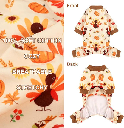 Dog Thanksgiving Outfit Turkey Pumpkin Dog Pajamas Doggie Pjs Pet Jumpsuit Puppy Thanksgiving Clothes Costume Fall Winter Doggy Clothes for Small Dogs Boy Girl, Cat Onesies, Turkey, XS