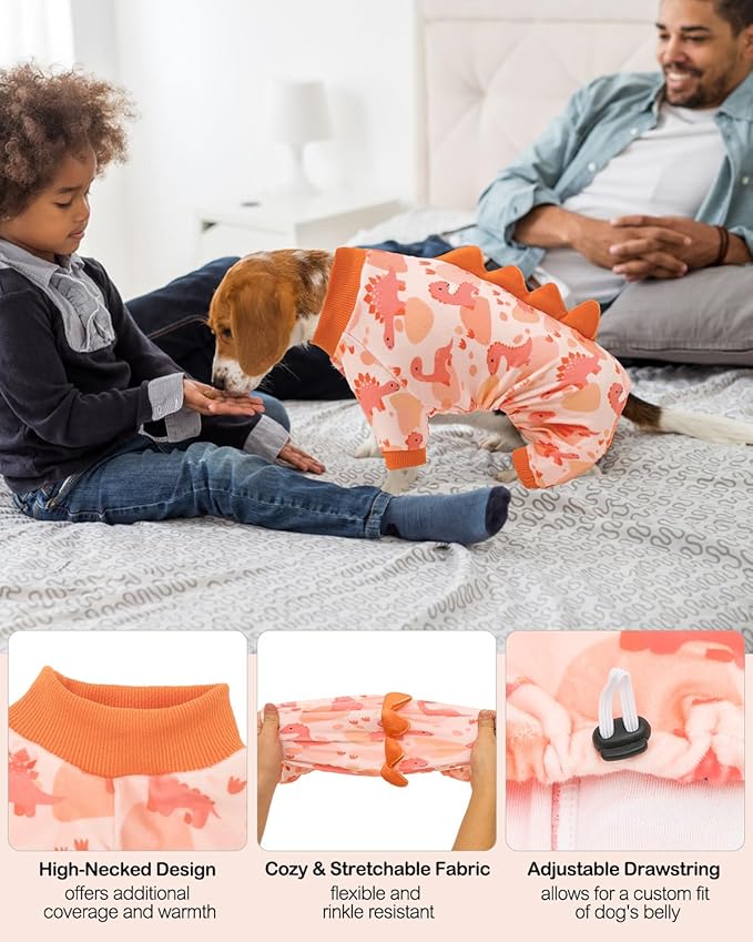 CuteBone Dinosaur Costume Dog Pajamas, Stretchy Spandex Crystal Velvet Sleepwear Coat for Small Dogs, Soft & Warm Pet Outfit Clothes for Cold Weather, Cozy Pullover Design COSP18XS