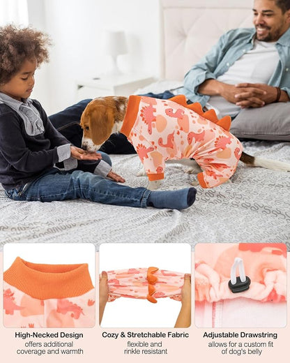 CuteBone Dinosaur Costume Dog Pajamas, Stretchy Spandex Crystal Velvet Sleepwear Coat for Small Dogs, Soft & Warm Pet Outfit Clothes for Cold Weather, Cozy Pullover Design COSP18XS