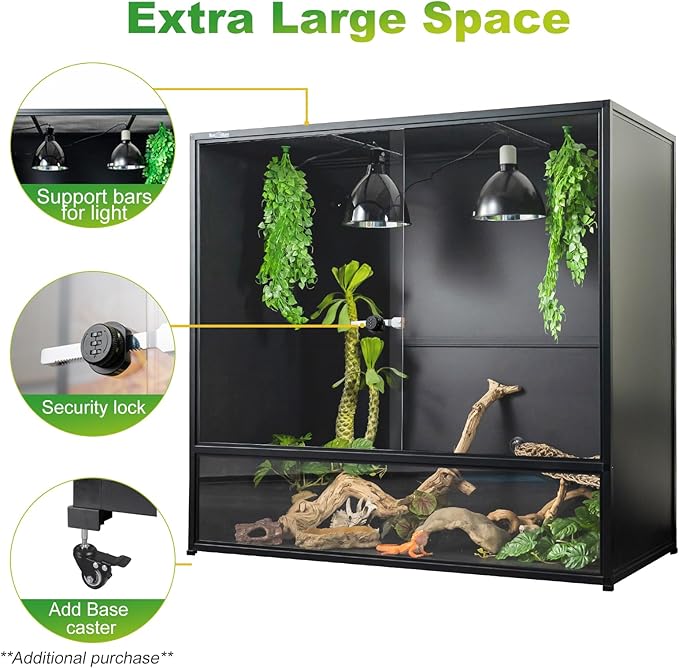 ToxiRium Reptile Tank 230 Gallon, 48"x24"x46" Large Reptile Enclosure for Bearded Dragon and Ball Python, Extra Tall Snake Terrarium with Front Opening Tempered Glass Door, Combination Lock